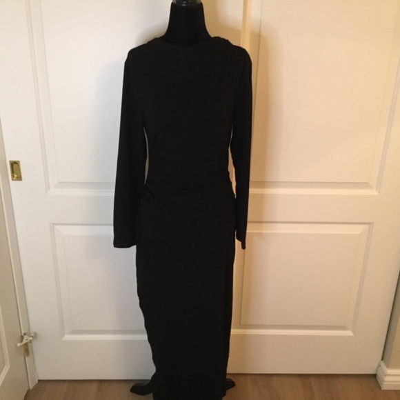 NWT BTFBM Black Long Sleeve Ruched Bodycon Maxi Dress Size Medium - Picture 5 of 10